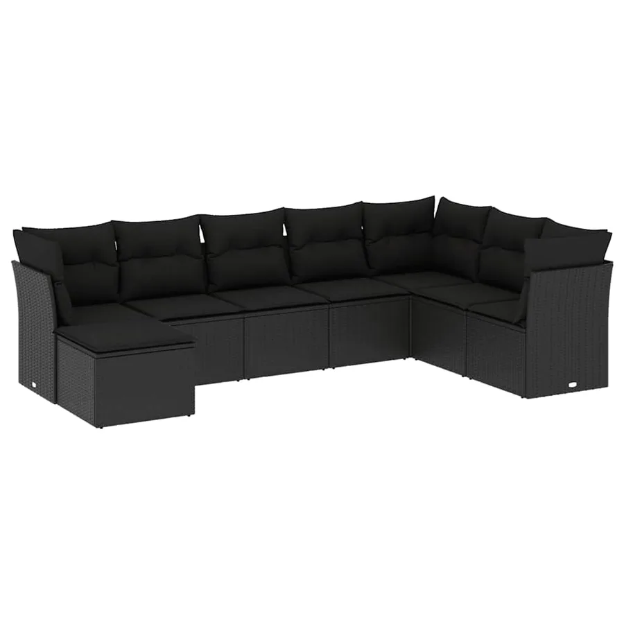 Salon de jardin 8 pcs avec coussins noir résine tressée - 2