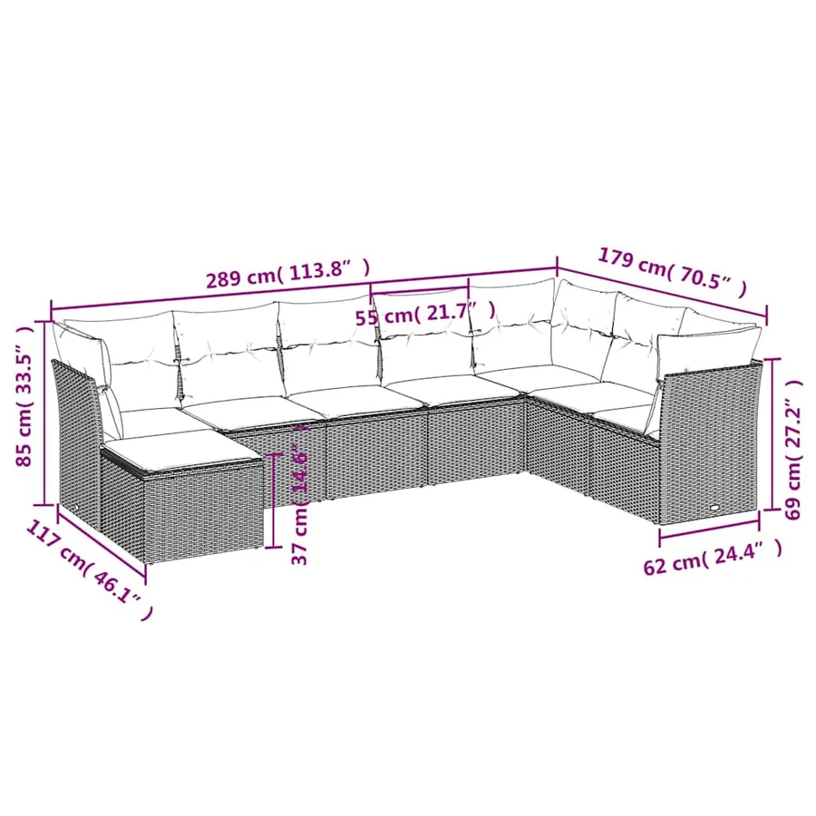 Salon de jardin 8 pcs avec coussins noir résine tressée - 3