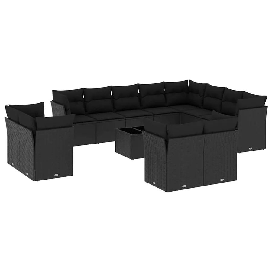 Salon de jardin avec coussins 13 pcs noir résine tressée - 2