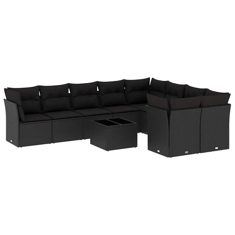 Salon de jardin 10 pcs avec coussins noir résine tressée - 2