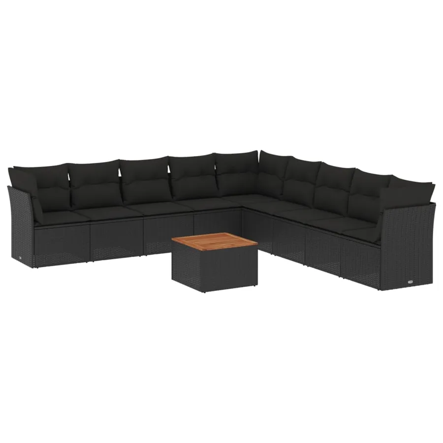 Salon de jardin 10 pcs avec coussins noir résine tressée - 2