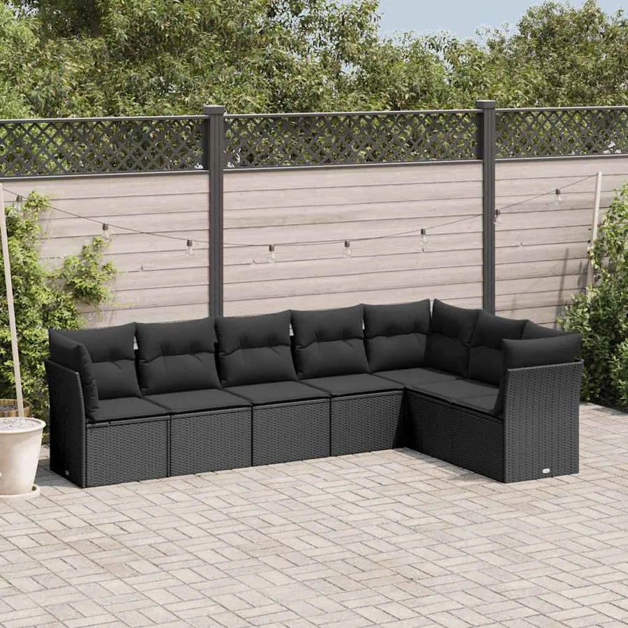 Salon de jardin 7 pcs avec coussins noir résine tressée 55 x 62 x 69 cm - 56,7 kg