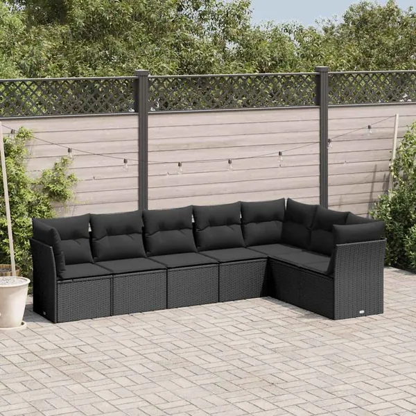 Salon de jardin 7 pcs avec coussins noir résine tressée 55 x 62 x 69 cm - 56,7 kg