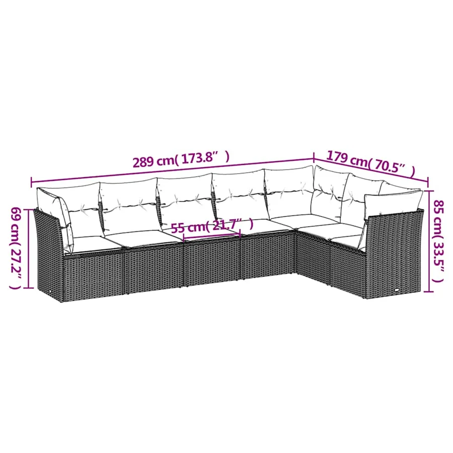 Salon de jardin 7 pcs avec coussins noir résine tressée 55 x 62 x 69 cm - 56,7 kg - 3