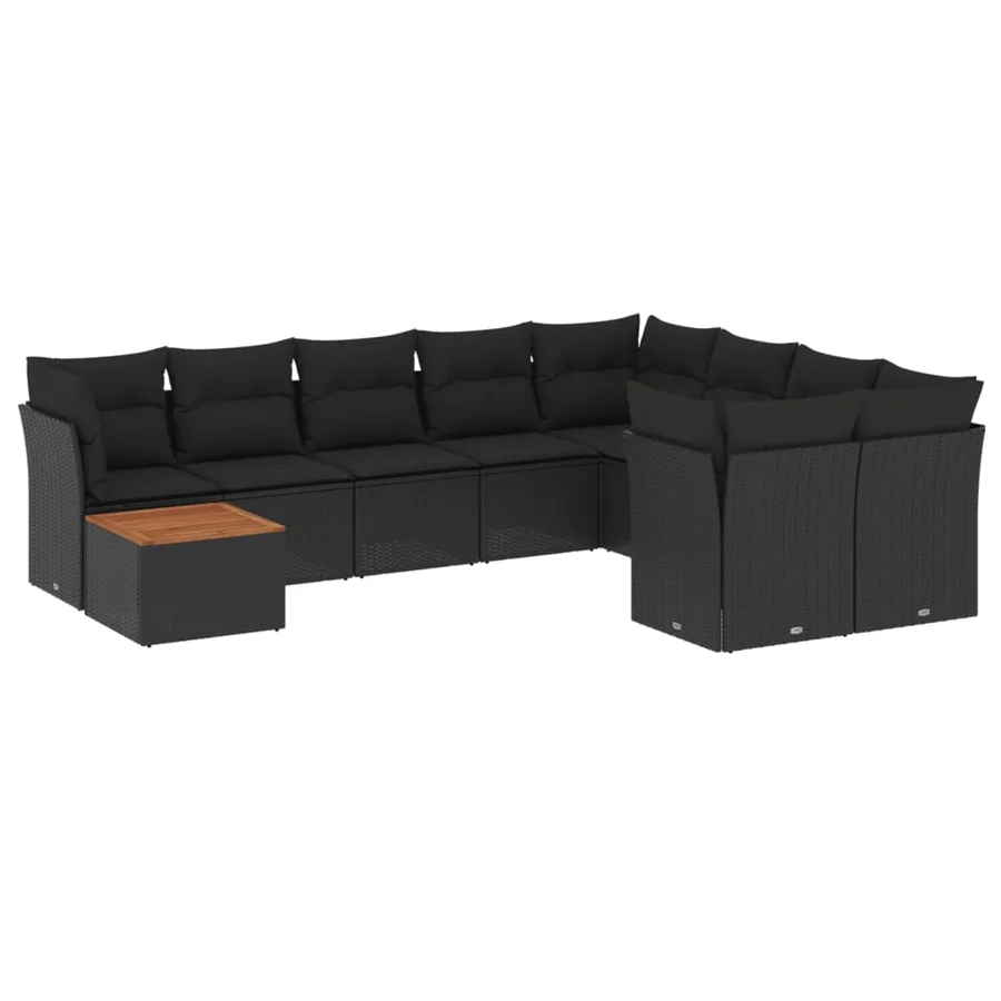 Salon de jardin 10 pcs avec coussins noir résine tressée - 2