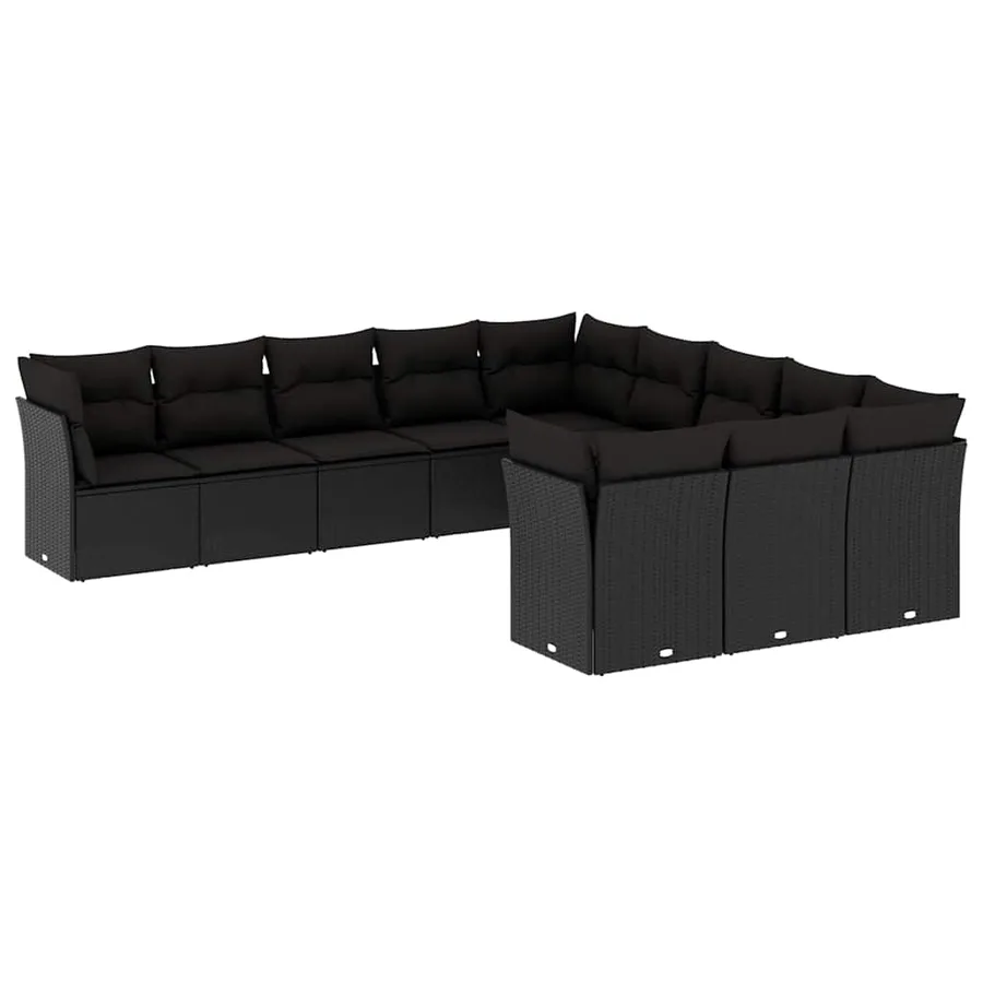 Salon de jardin 11 pcs avec coussins noir résine tressée - 2