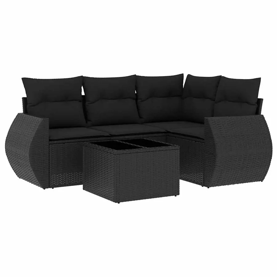Salon de jardin 5 pcs avec coussins noir résine tressée - 2