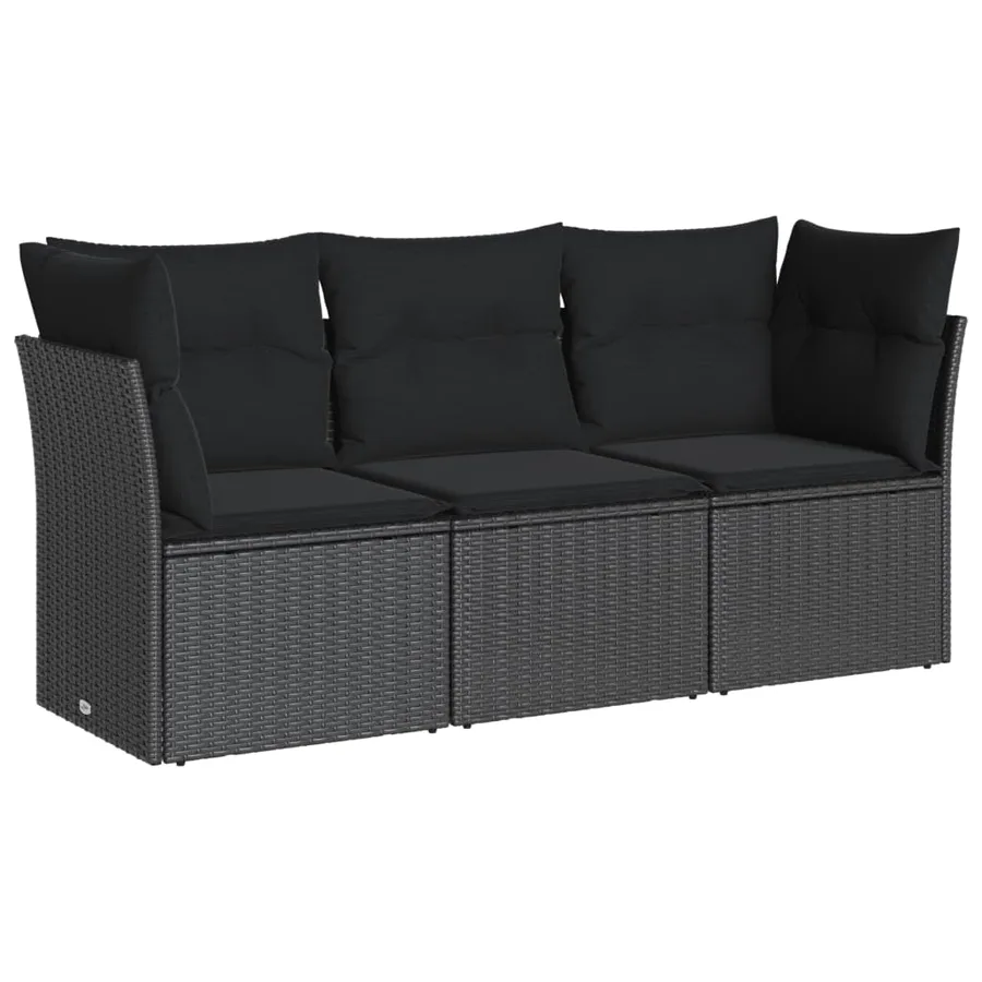 Salon de jardin 3 pcs avec coussins noir résine tressée - 2