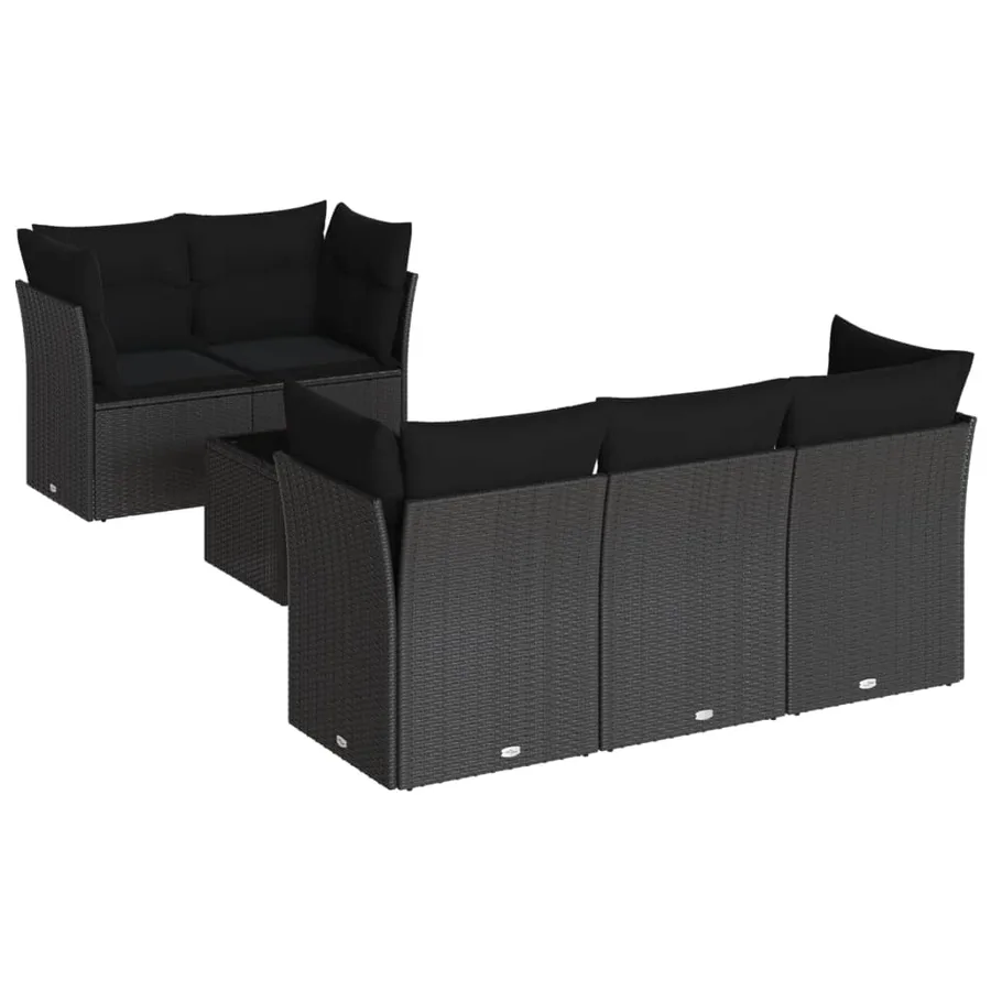 Salon de jardin 6 pcs avec coussins noir résine tressée - 2