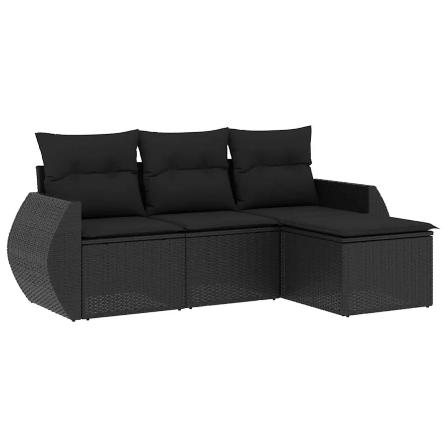 Salon de jardin 4 pcs avec coussins noir résine tressée - 2