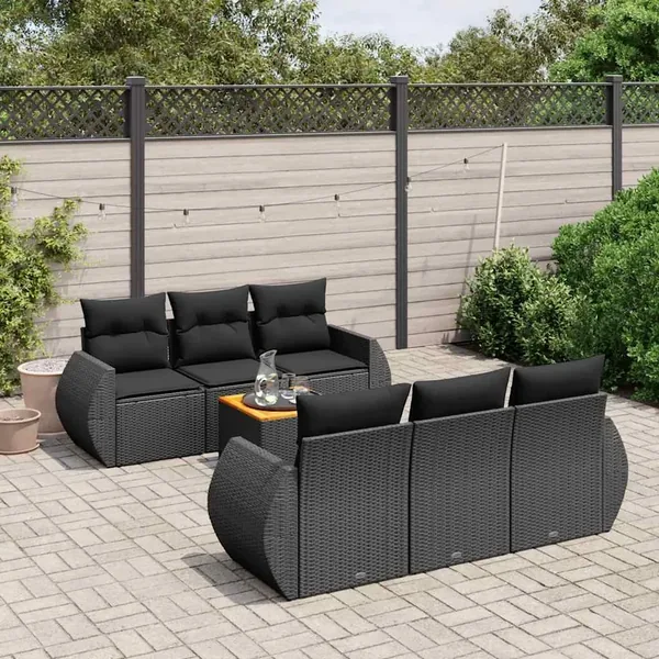 Salon de jardin 7 pcs avec coussins noir résine tressée 55 x 62 x 69 cm - 58,6 kg