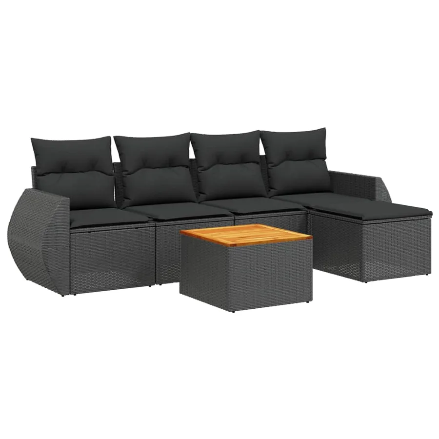 Salon de jardin 6 pcs avec coussins noir résine tressée - 2