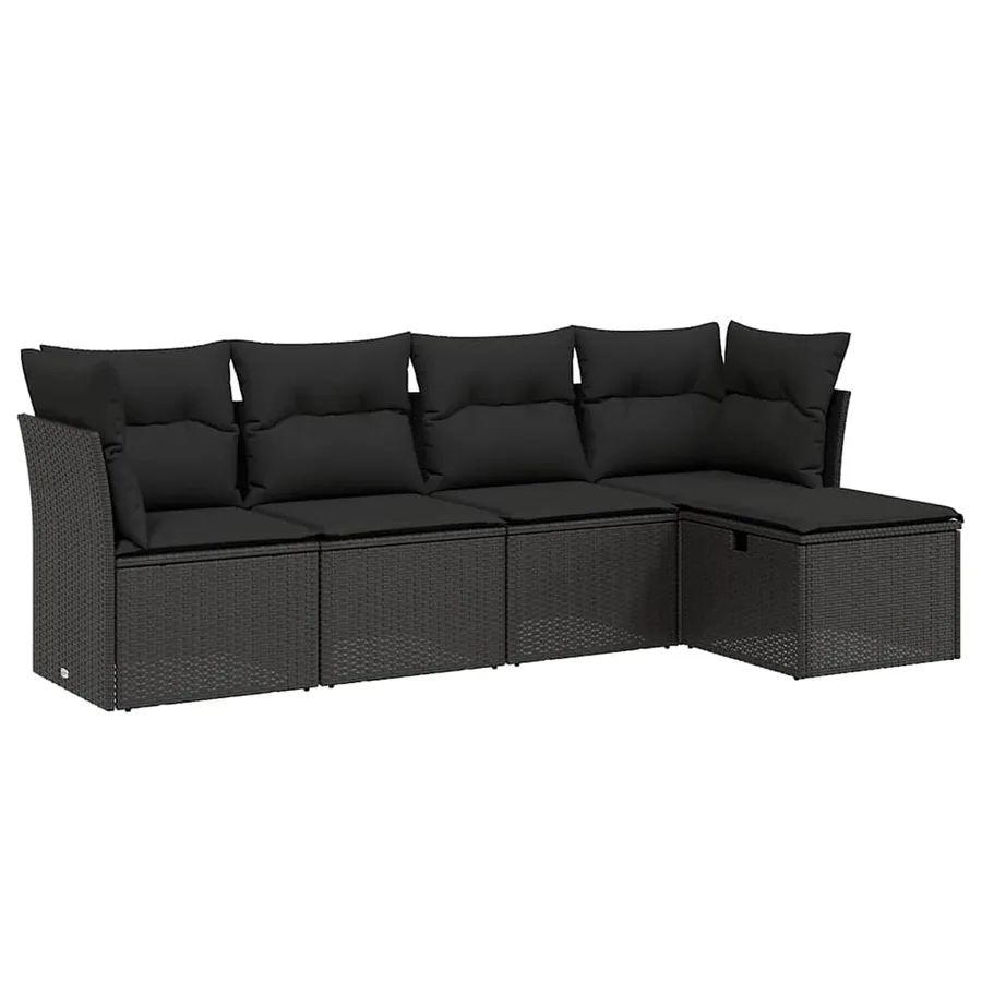 Salon de jardin 5 pcs avec coussins noir résine tressée - 2
