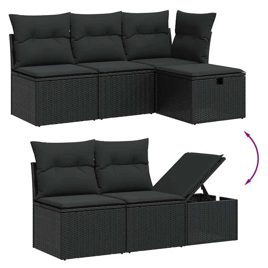 Salon de jardin 5 pcs avec coussins noir résine tressée - 3