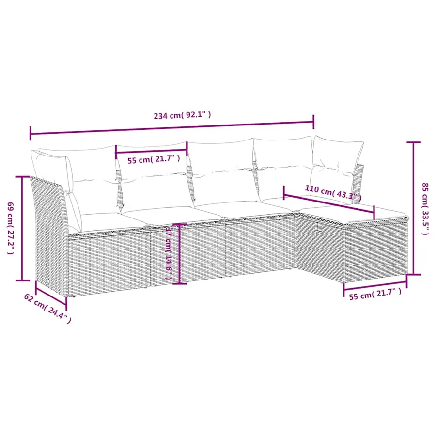 Salon de jardin 5 pcs avec coussins noir résine tressée - 4