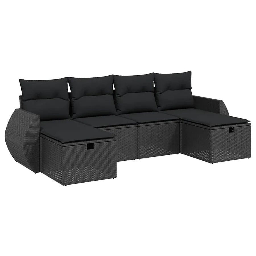Salon de jardin 6 pcs avec coussins noir résine tressée - 2