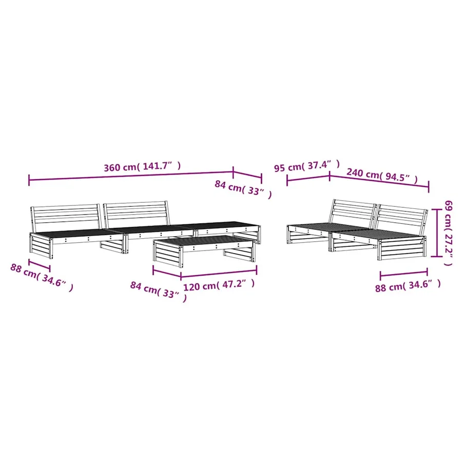 Salon de jardin 6 pcs bois massif douglas - 6
