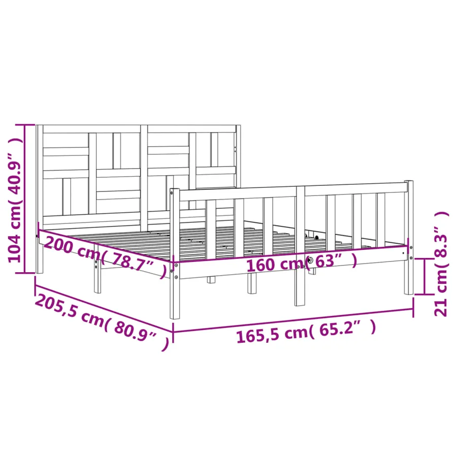 Cadre de lit sans matelas 160x200 cm bois massif de pin - 12