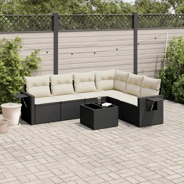 Salon de jardin 7 pcs avec coussins noir résine tressée 62 x 62 x 69 cm - 57,1 kg