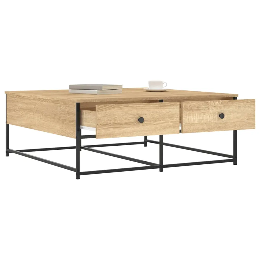Table basse chêne sonoma 100x99x40 cm bois d'ingénierie - 4