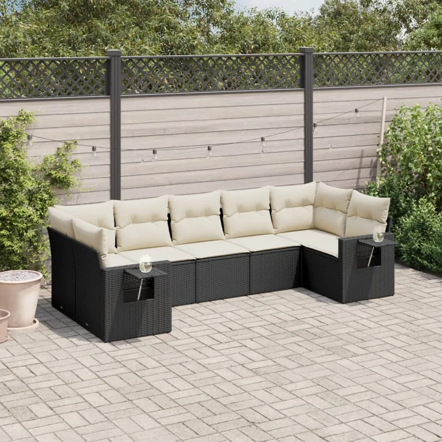 Salon de jardin 7 pcs avec coussins noir résine tressée 62 x 62 x 69 cm - 59,0 kg