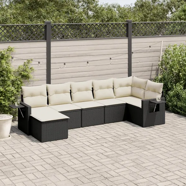 Salon de jardin 7 pcs avec coussins noir résine tressée 62 x 62 x 69 cm - 55,9 kg