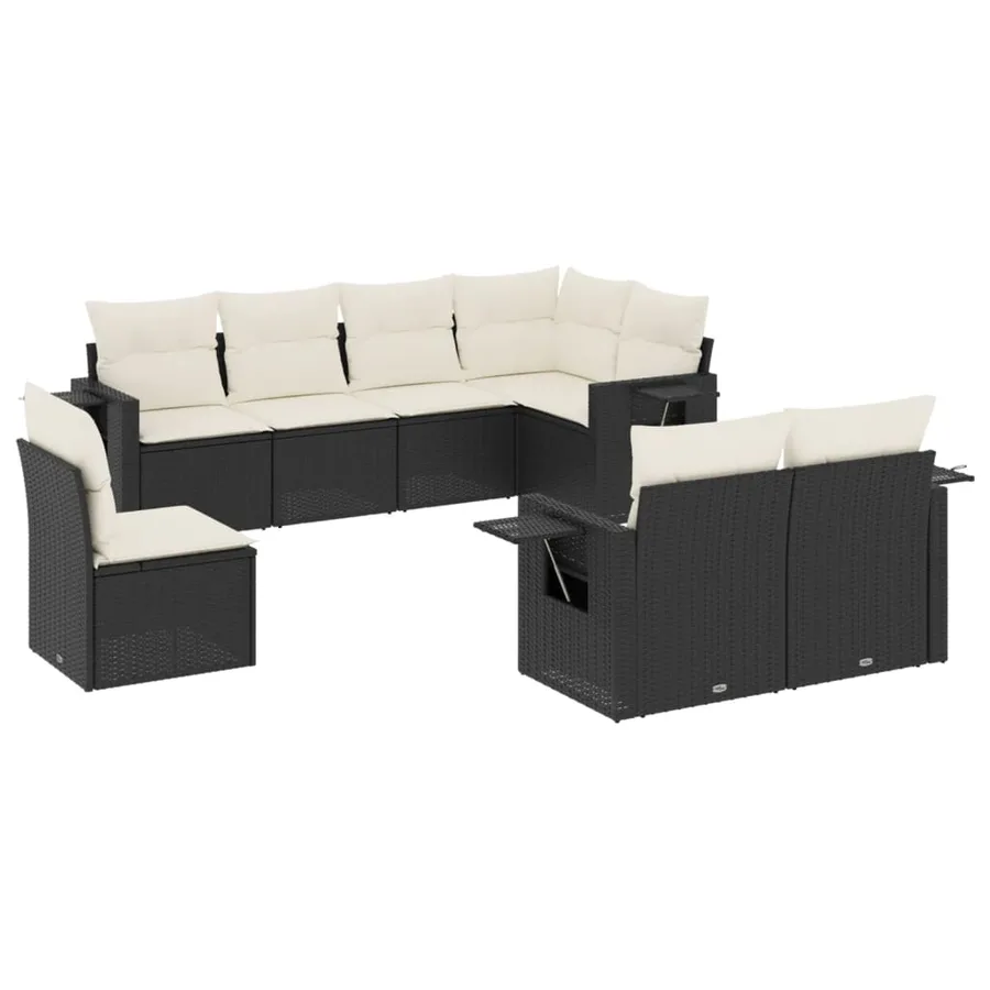 Salon de jardin 8 pcs avec coussins noir résine tressée - 2