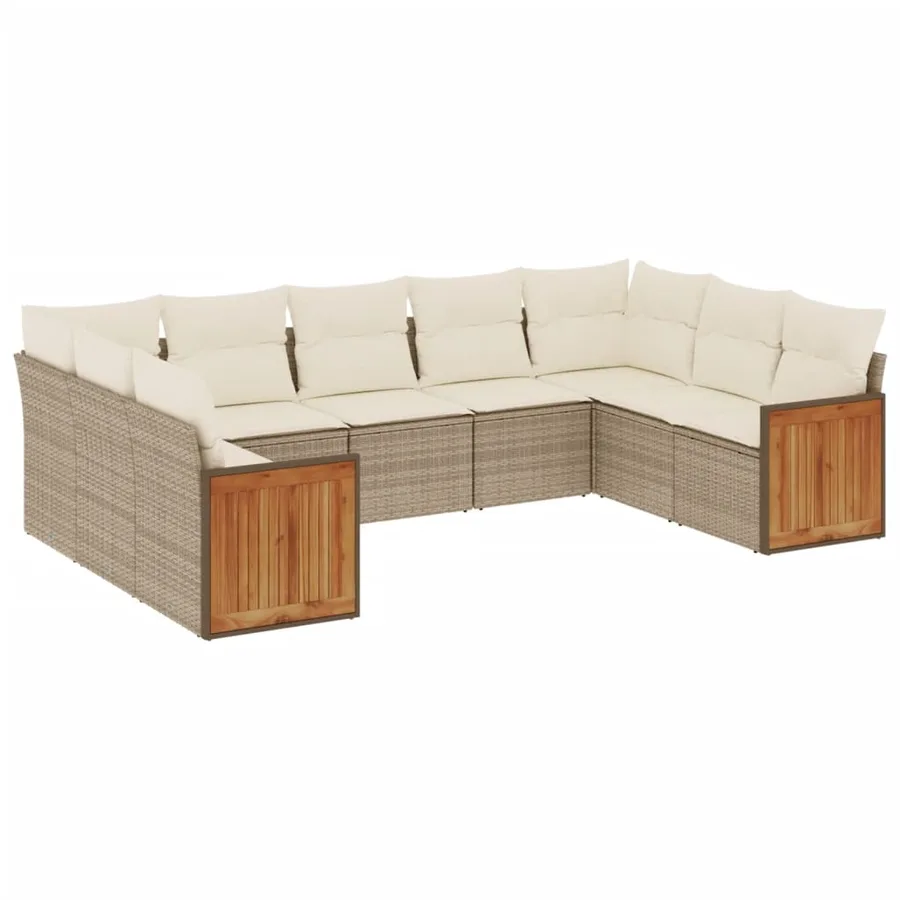 Salon de jardin 9 pcs avec coussins gris résine tressée - 2