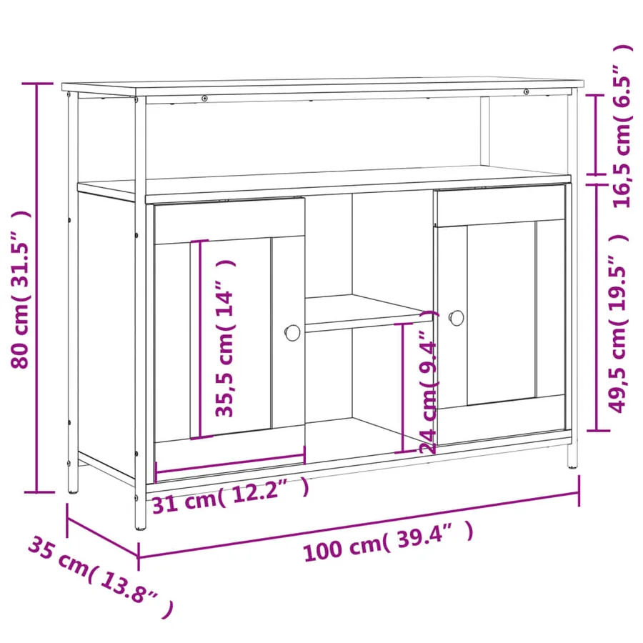Buffet chêne sonoma 100x35x80 cm bois d'ingénierie - 11