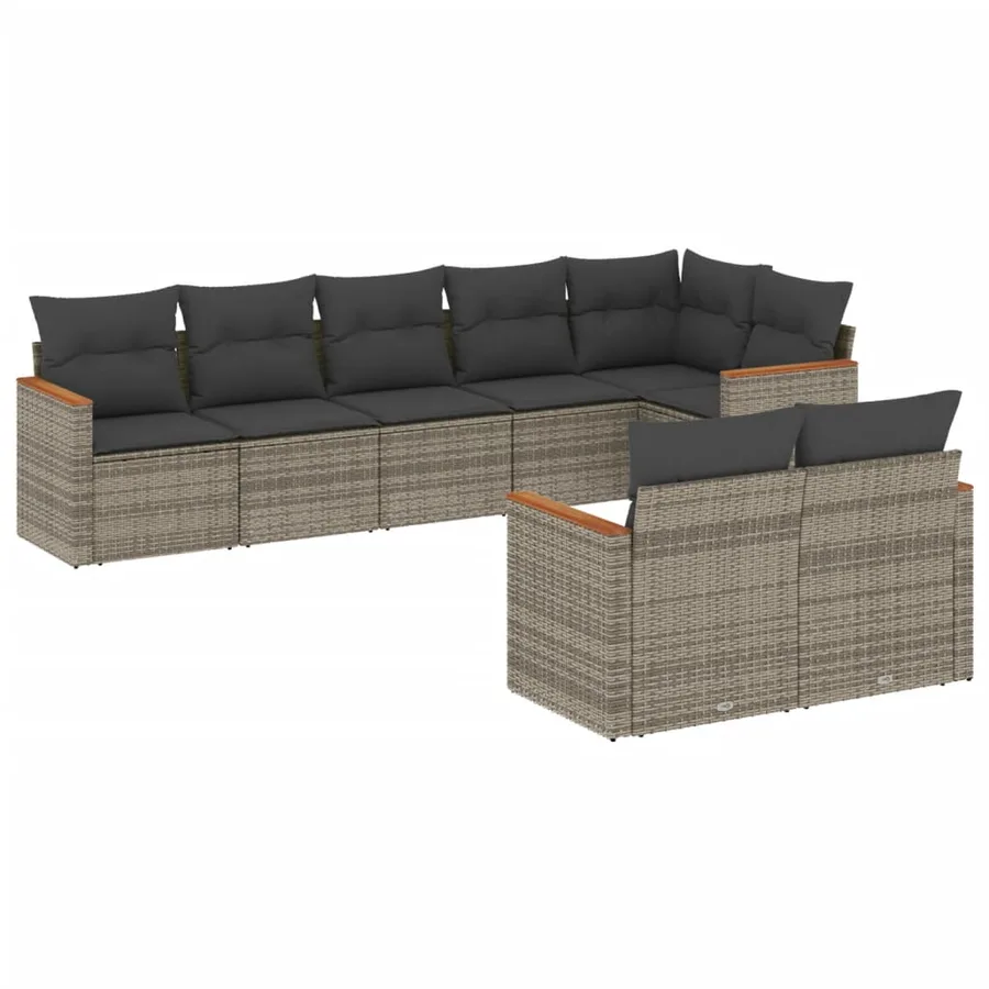 Salon de jardin 8 pcs avec coussins gris résine tressée - 2