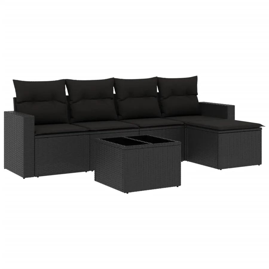 Salon de jardin 6 pcs avec coussins noir résine tressée - 2