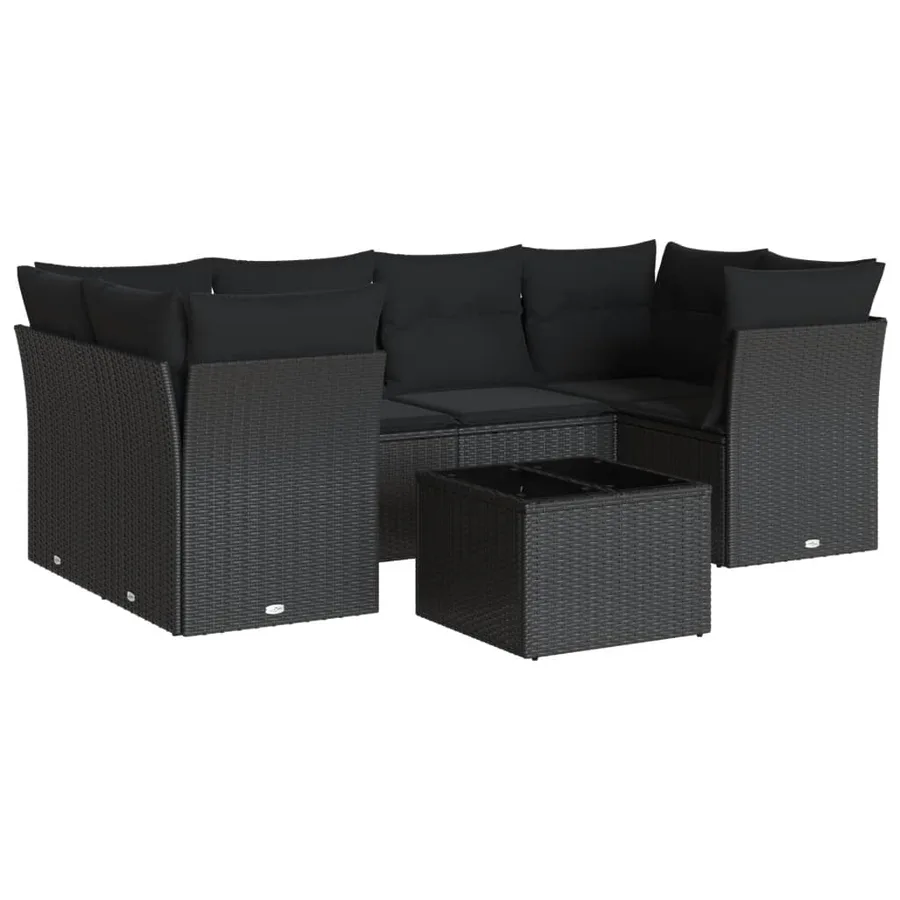 Salon de jardin 7 pcs avec coussins noir résine tressée 62 x 62 x 69 cm - 63,8 kg - 2