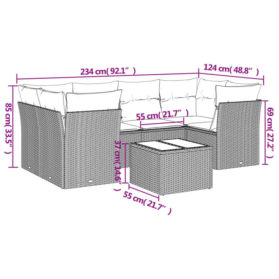 Salon de jardin 7 pcs avec coussins noir résine tressée 62 x 62 x 69 cm - 63,8 kg - 3