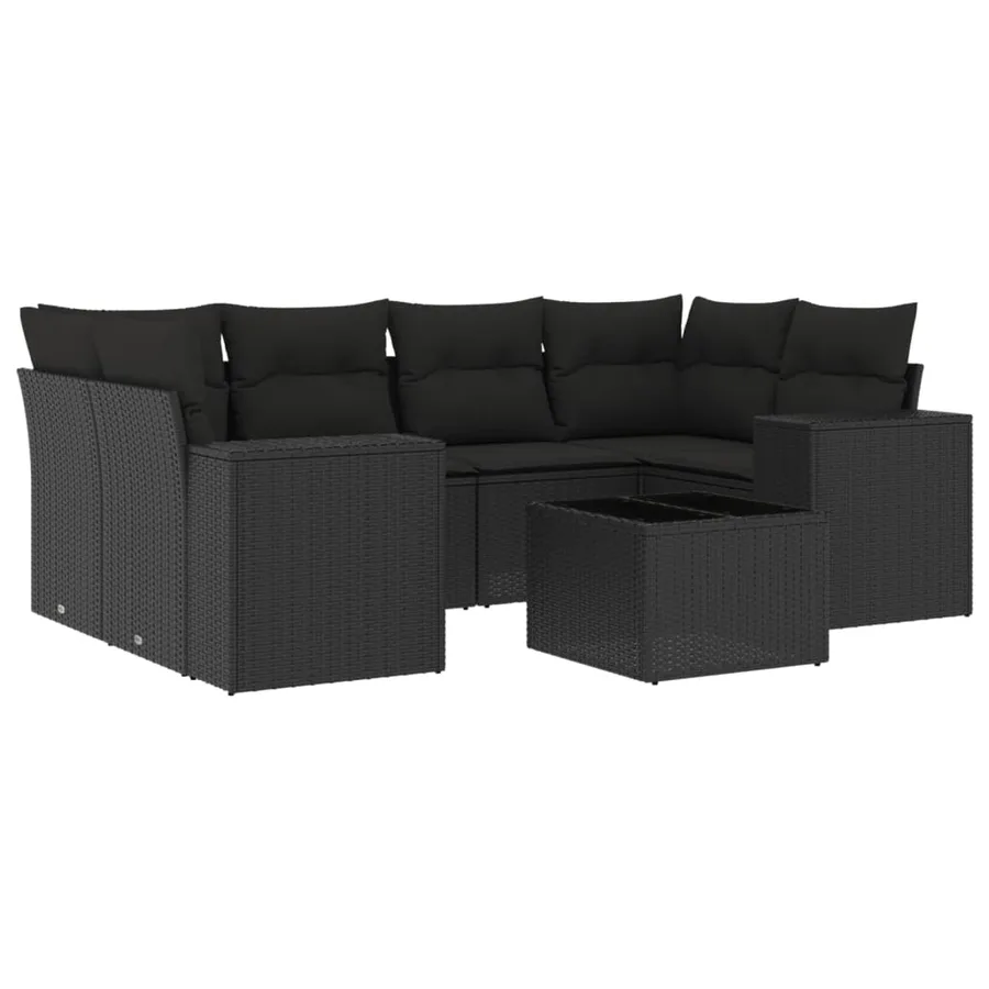 Salon de jardin 7 pcs avec coussins noir résine tressée 62 x 62 x 69 cm - 65,8 kg - 2
