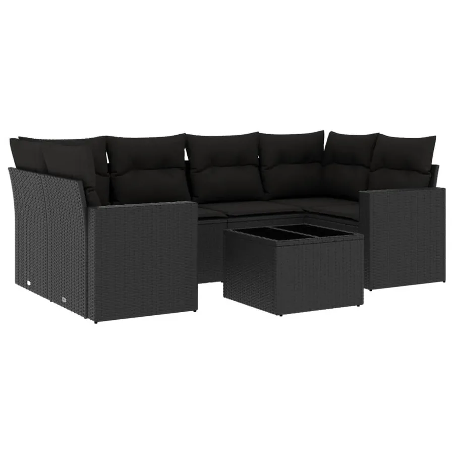 Salon de jardin 7 pcs avec coussins noir résine tressée 62 x 62 x 69 cm - 62,4 kg - 2