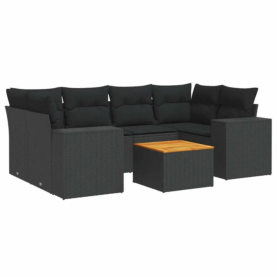 Salon de jardin 7 pcs avec coussins noir résine tressée 62 x 62 x 69 cm - 65,0 kg - 2
