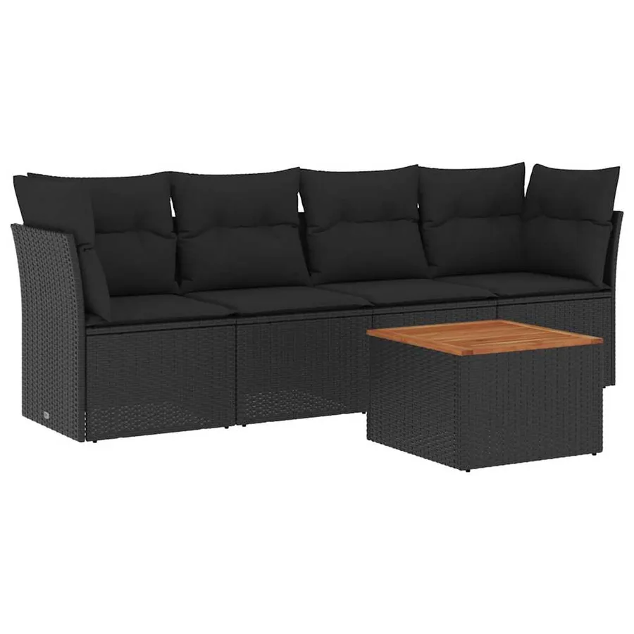 Salon de jardin 5 pcs avec coussins noir résine tressée - 2
