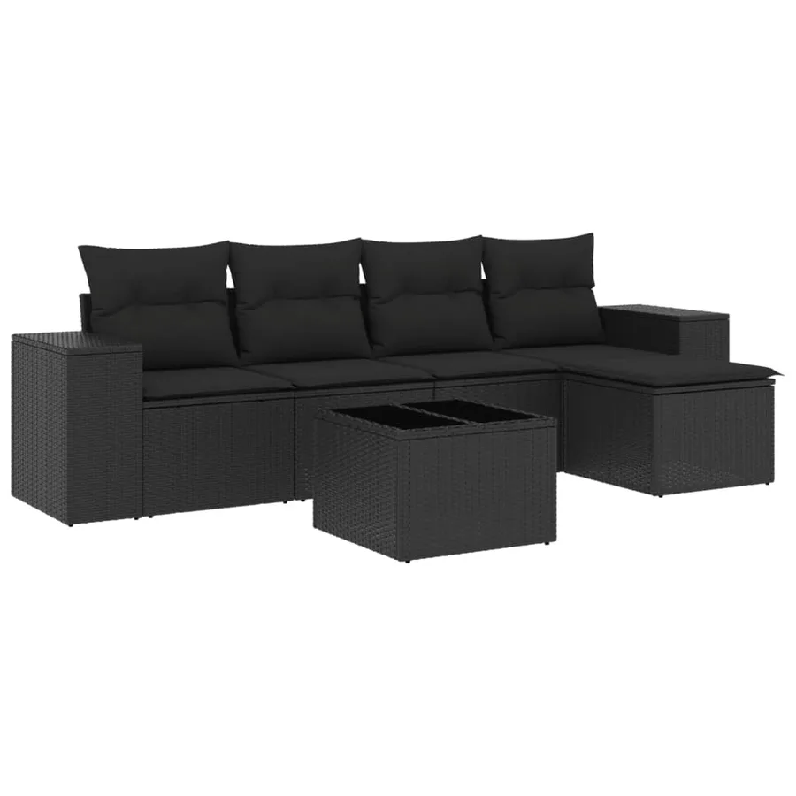 Salon de jardin 6 pcs avec coussins noir résine tressée - 2