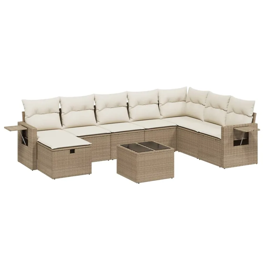 Salon de jardin avec coussins 9 pcs beige résine tressée - 2