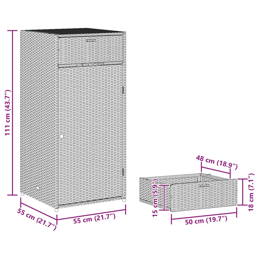 Armoire de rangement jardin marron 55x55x111 cm résine tressée - 14