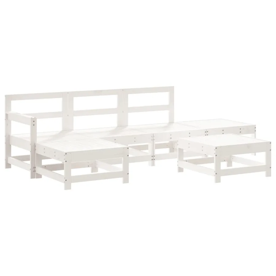 Salon de jardin 6 pcs Blanc Bois de pin massif - 2
