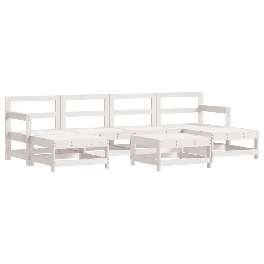 Salon de jardin 7 pcs Blanc Bois de pin massif - 2