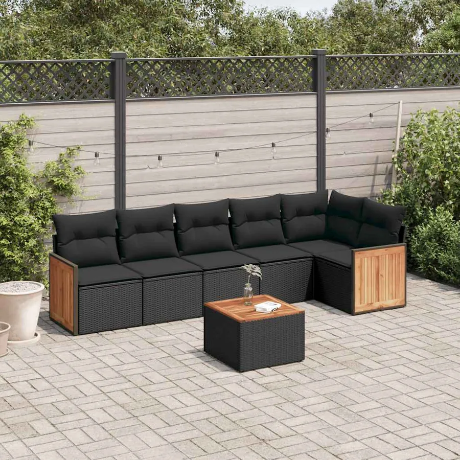 Salon de jardin 7 pcs avec coussins noir résine tressée 62 x 62 x 69 cm - 57,3 kg