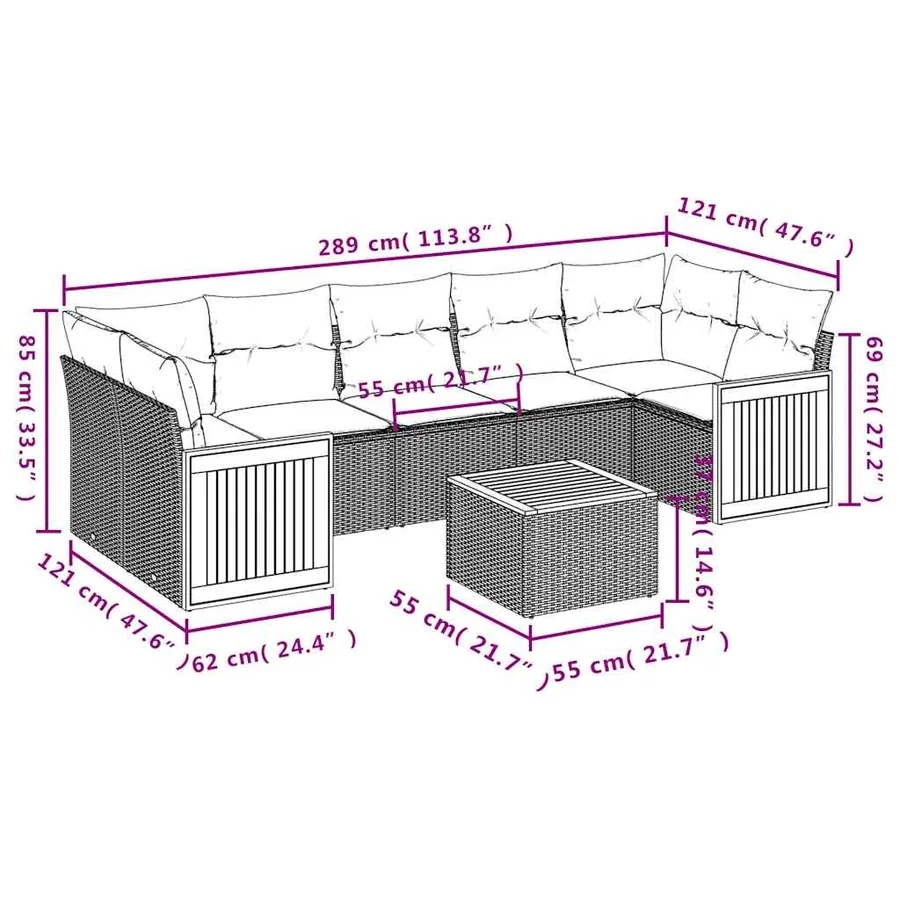 Salon de jardin 8 pcs avec coussins noir résine tressée - 8