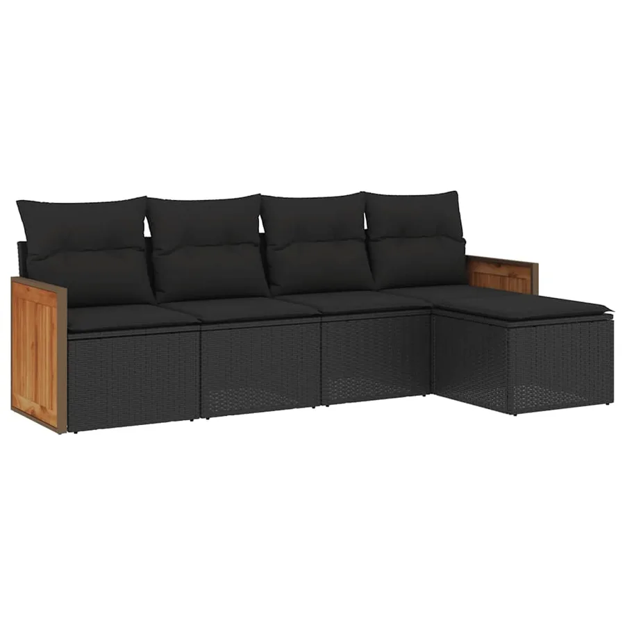 Salon de jardin 5 pcs avec coussins noir résine tressée - 2