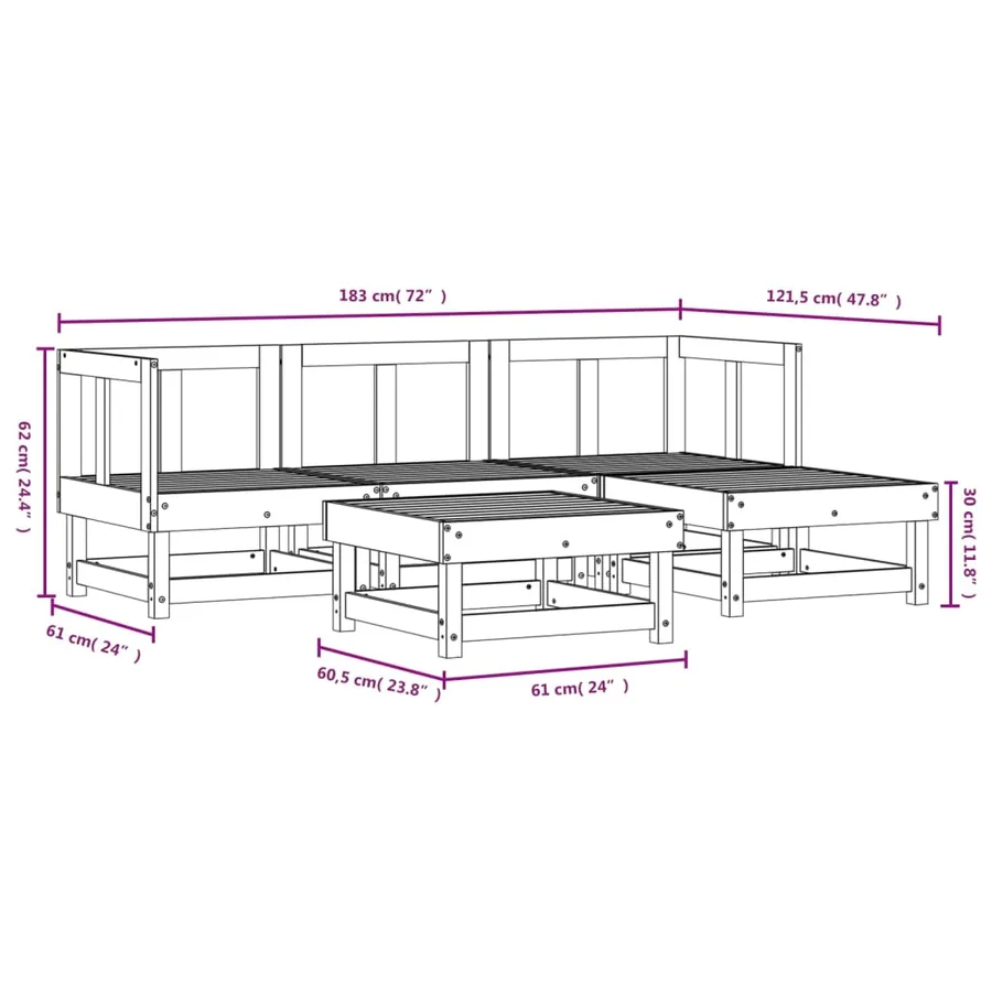 Salon de jardin 5 pcs bois massif douglas - 7