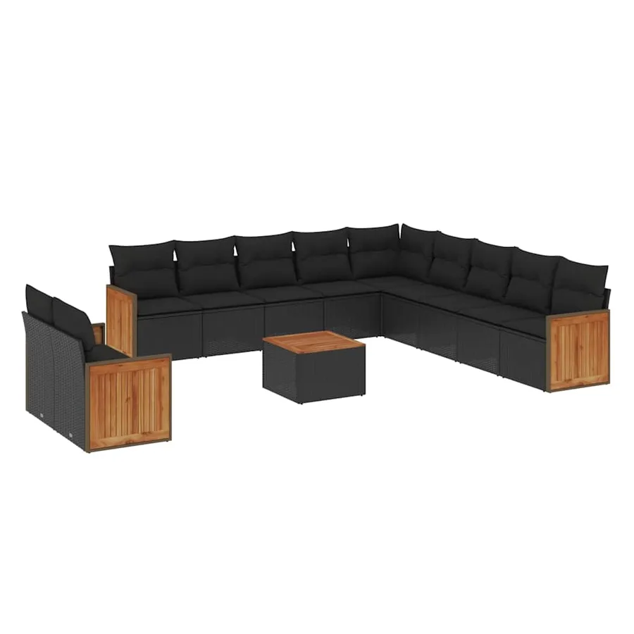 Salon de jardin 12 pcs avec coussins noir résine tressée - 2