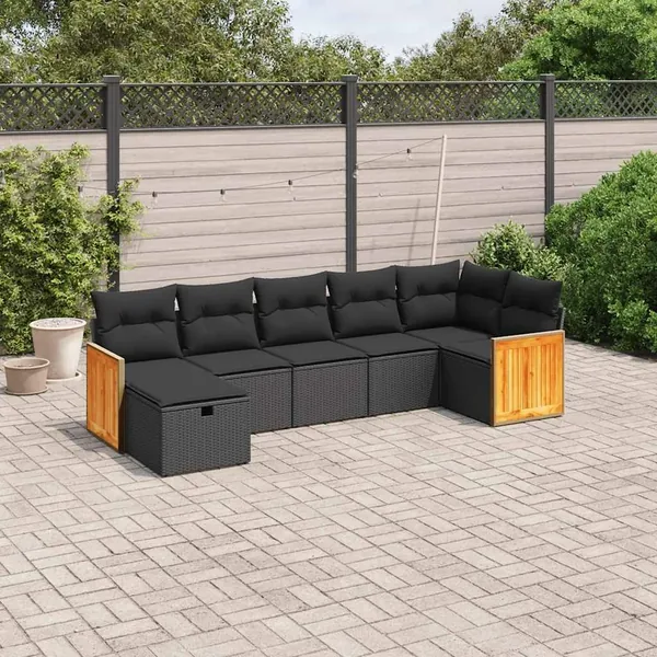 Salon de jardin 7 pcs avec coussins noir résine tressée 62 x 62 x 69 cm - 56,7 kg