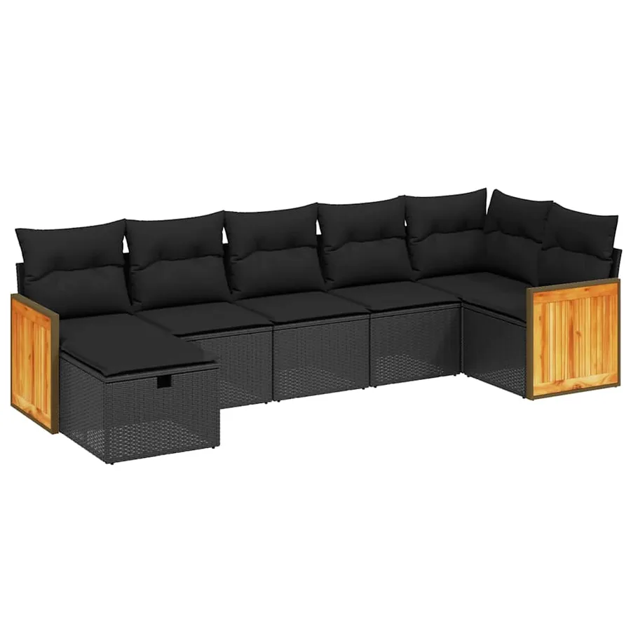 Salon de jardin 7 pcs avec coussins noir résine tressée 62 x 62 x 69 cm - 56,7 kg - 2