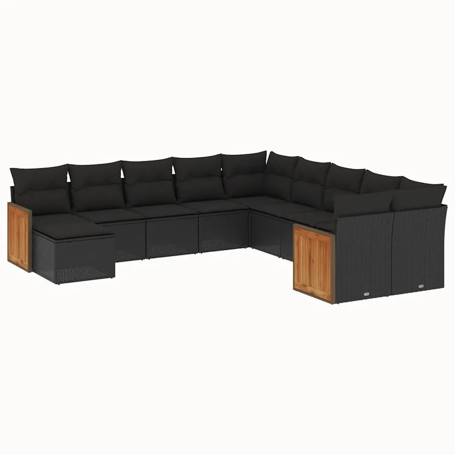 Salon de jardin 11 pcs avec coussins noir résine tressée - 2